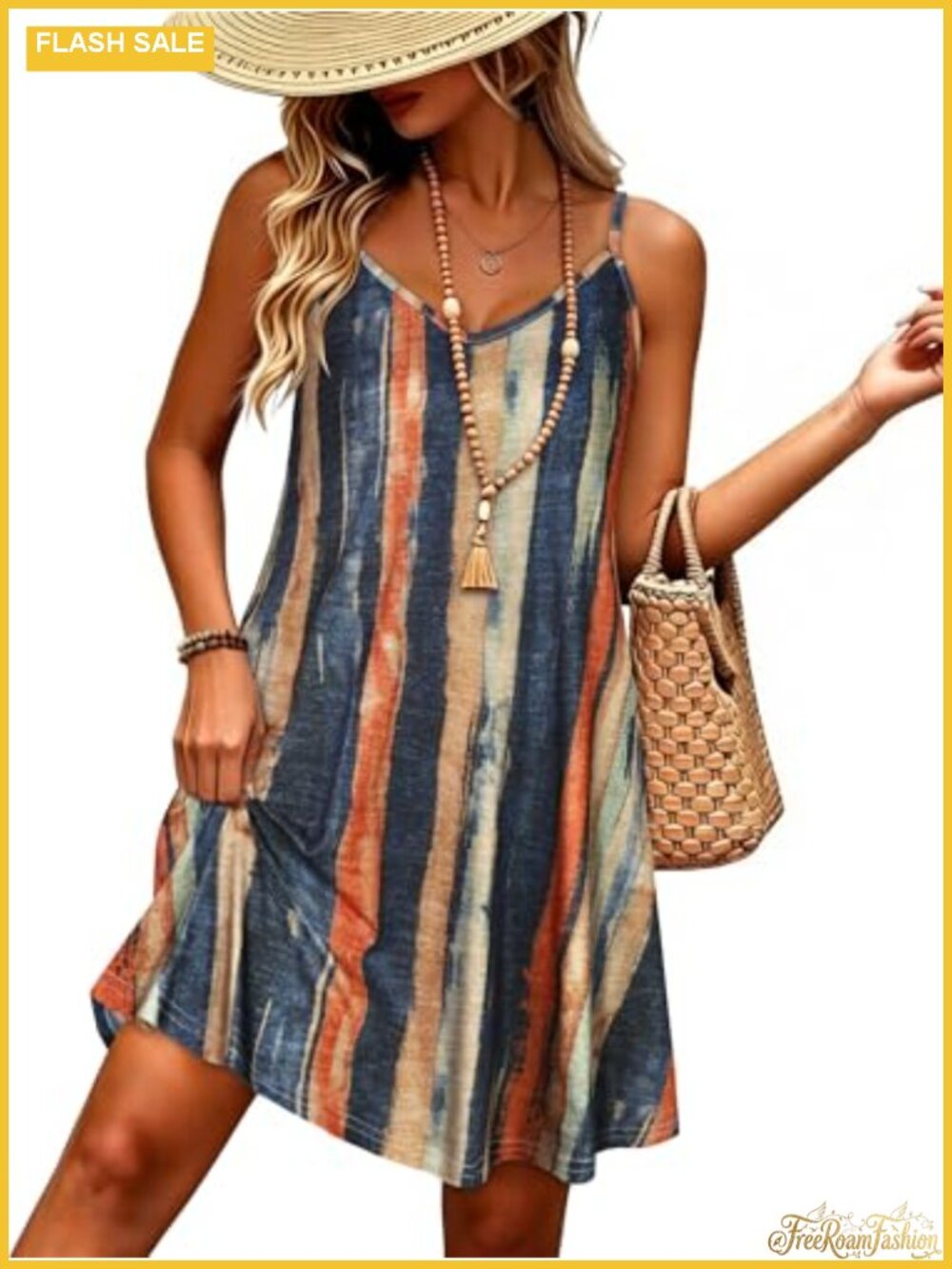 Spaghetti Strap Cotton Blend Sundress with Pockets Casual Beach Dress